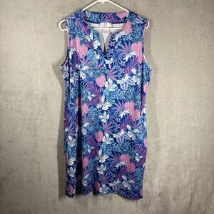 Stella Parker Sleeveless Tropical Dress Size L Travel Colorful Stretch Vacation